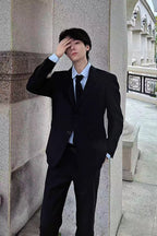 Men's British style handsome business suit suit groom wedding Korean version slim men's high-end double-breasted suit